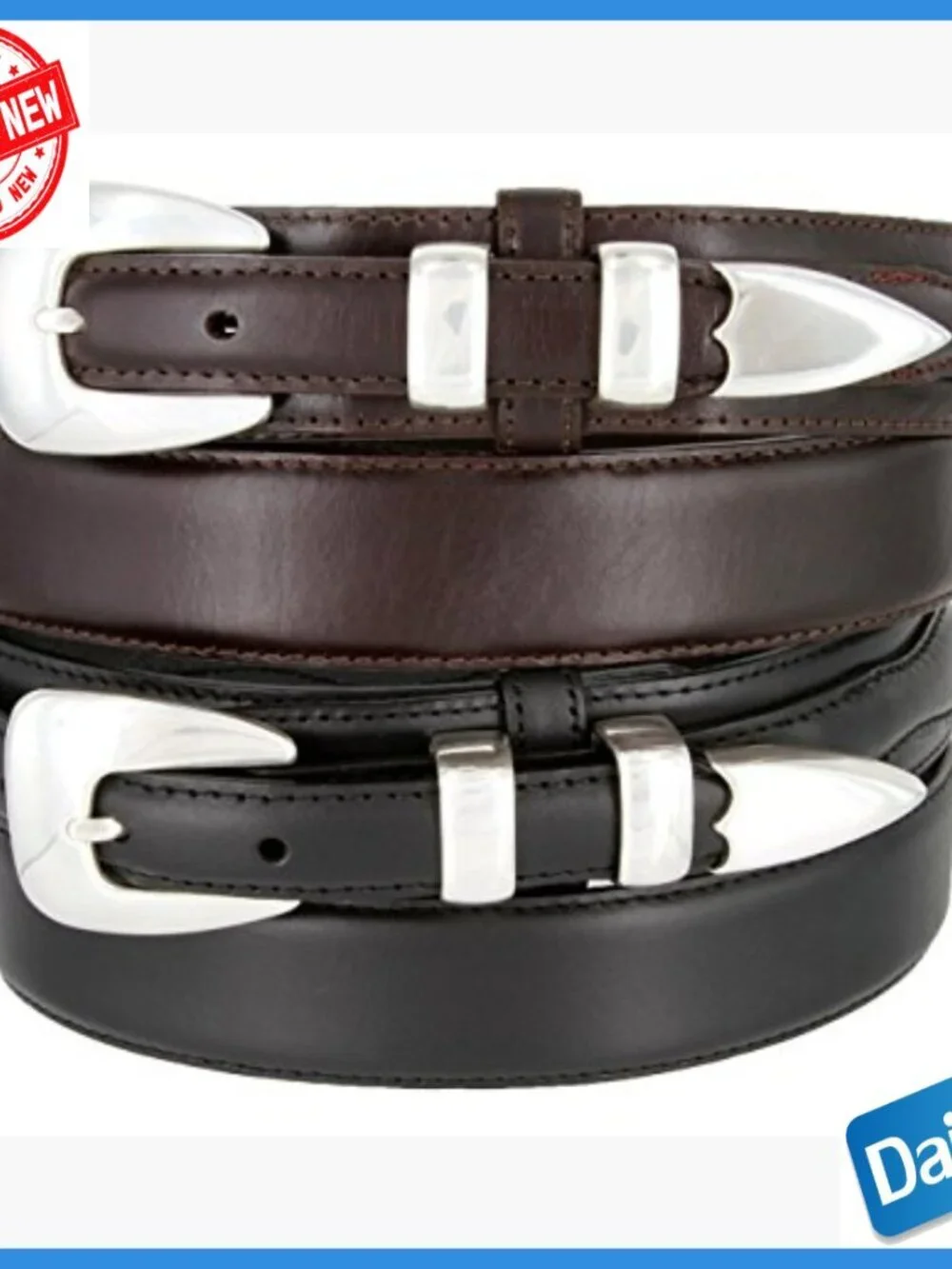 Men's Genuine Leather Belt with Sterling Silver Buckle Size 36